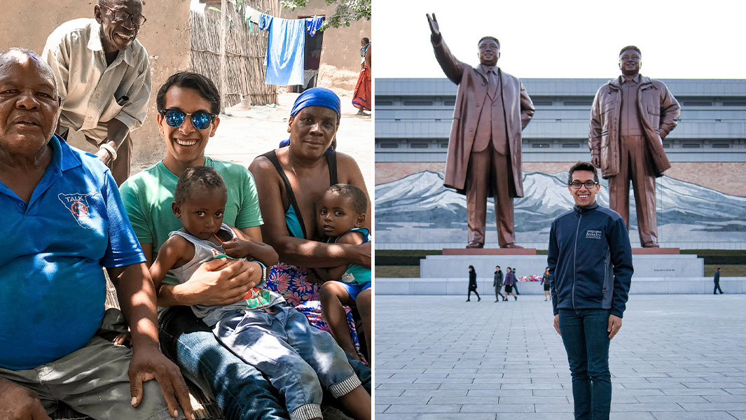 split image of Indy in Namibia and North Korea