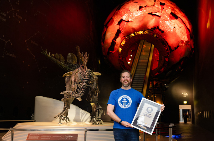 Ben inside the Natural History Museum entrance