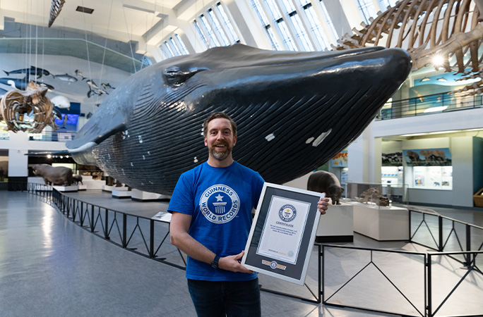 Ben with the Natural History Museum's blue whale