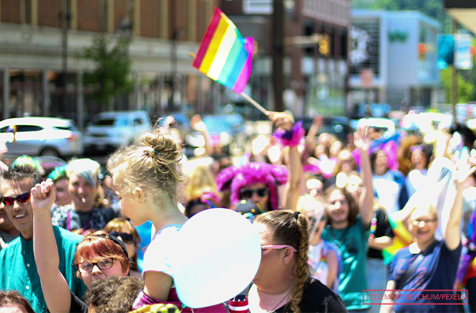 Group of people at a pride march in New York