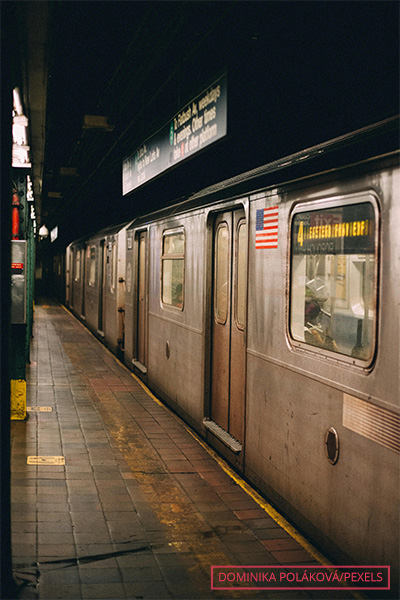 A New York Subway train at a station