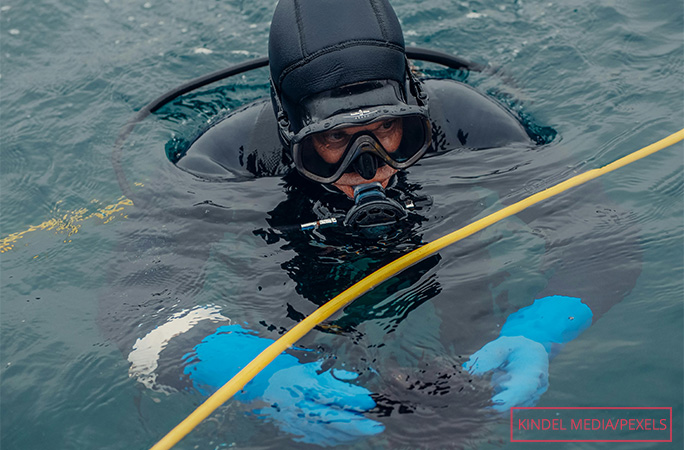 A scuba diver in the water