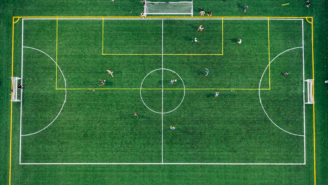 A soccer field pictured from above