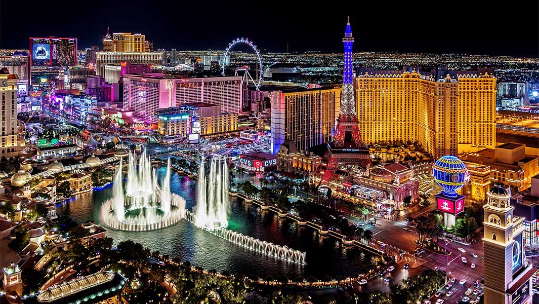 an aerial view of the Las Vegas strip at night