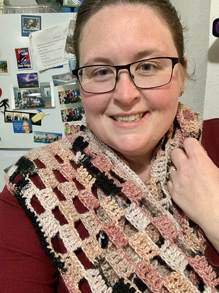 Daisy wearing the scarf