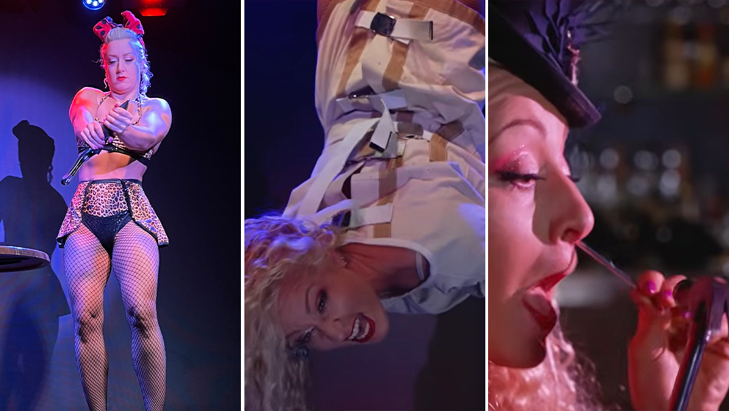 split image of Daniella performing various stunts