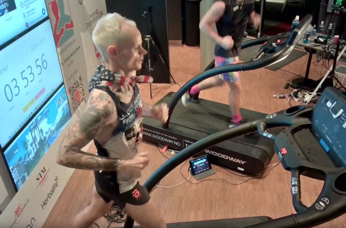 3 hours into his treadmill run
