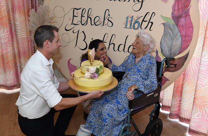Ethel with care home director Inder Hanzra and another staff member