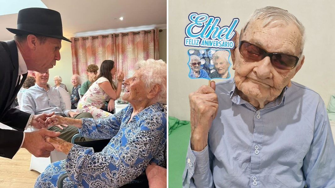 split image of the oldest woman and man