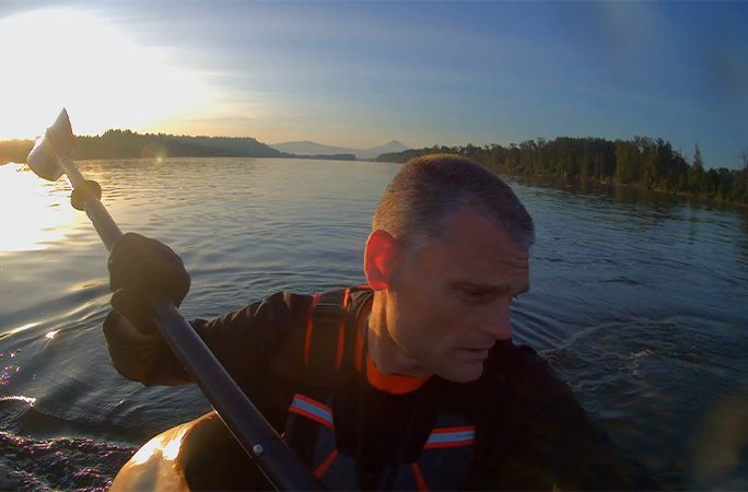 Gary paddling his boat
