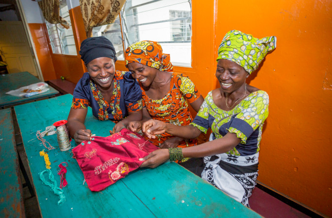Congolese women embroidering