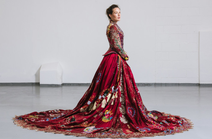 Woman wearing the completed dress