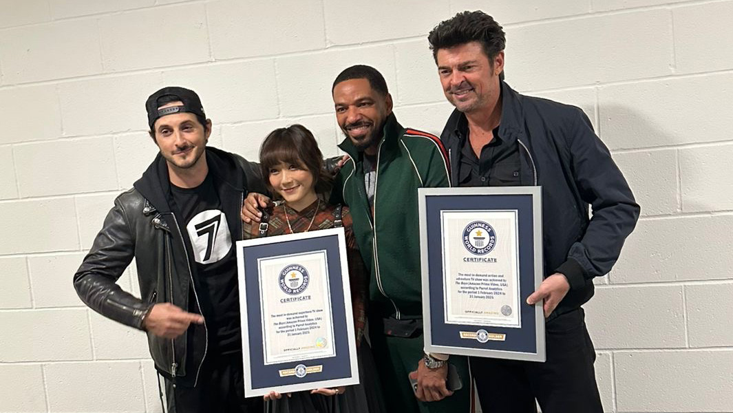 split header of The Boys stars with certificates and a still from the show