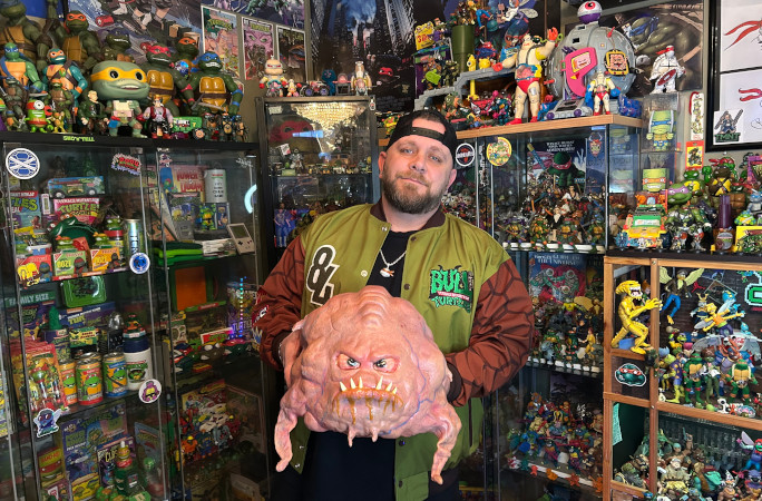 Dave holding a TMNT ooze head
