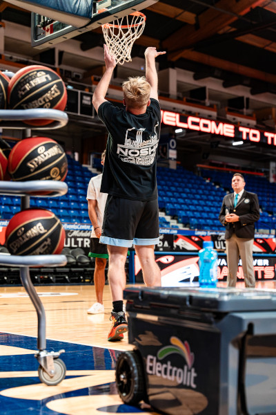 Shot from behind the backboard