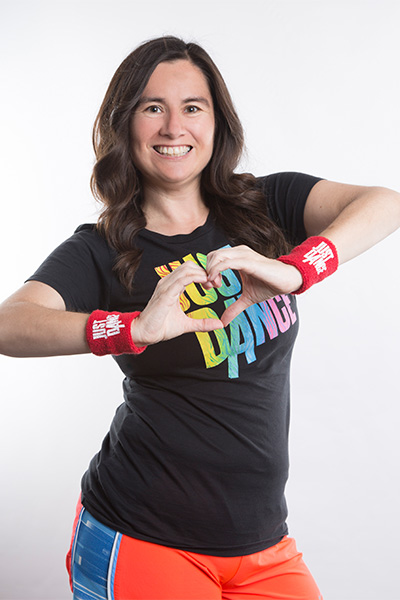 Carrie in a Just Dance T-shirt