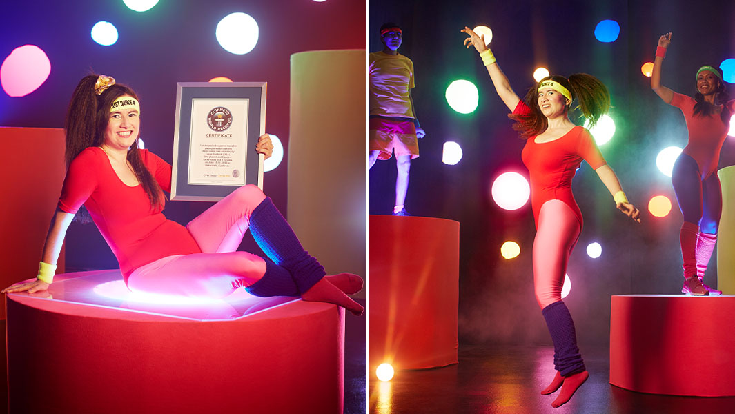 split image of Carrie with her GWR certificate and dancing