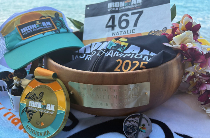 Natalie's lei and IRONMAN medals