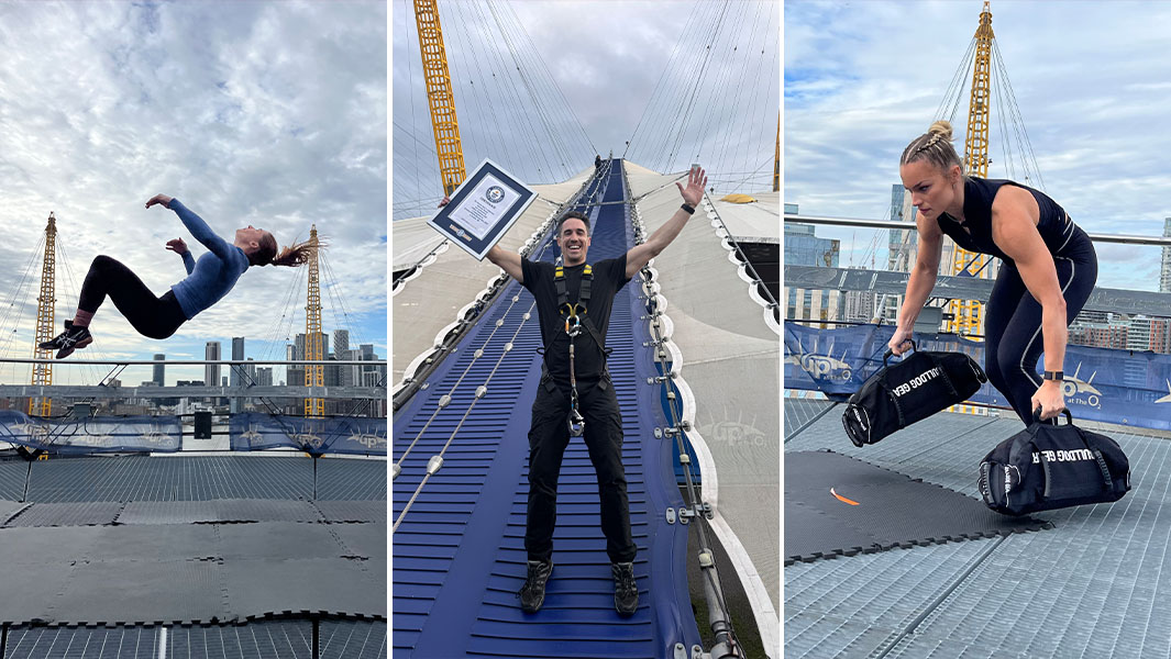 split image of Lucie, Josh and Jodie on the roof of The O2