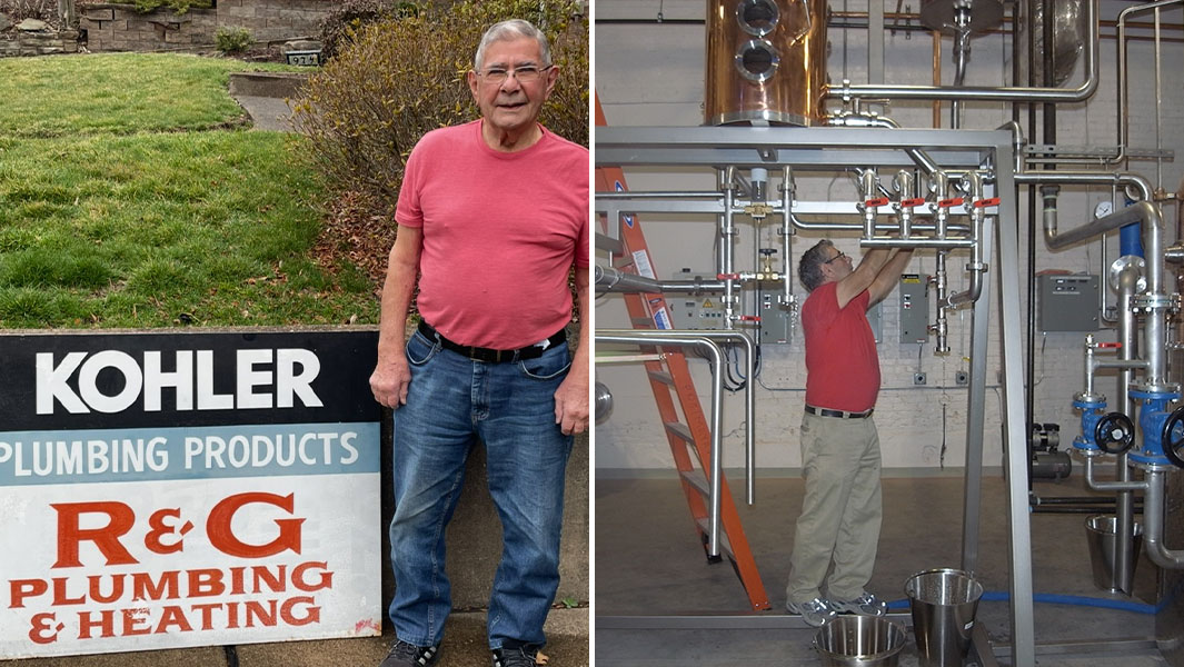 Split image of Ross Palermo on plumbing jobs