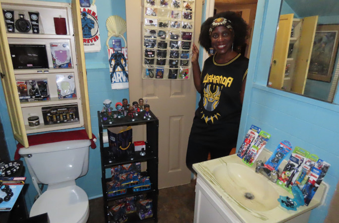Tyesha in her Black Panther themed bathroom