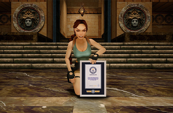 Lara Croft with a GWR certificate