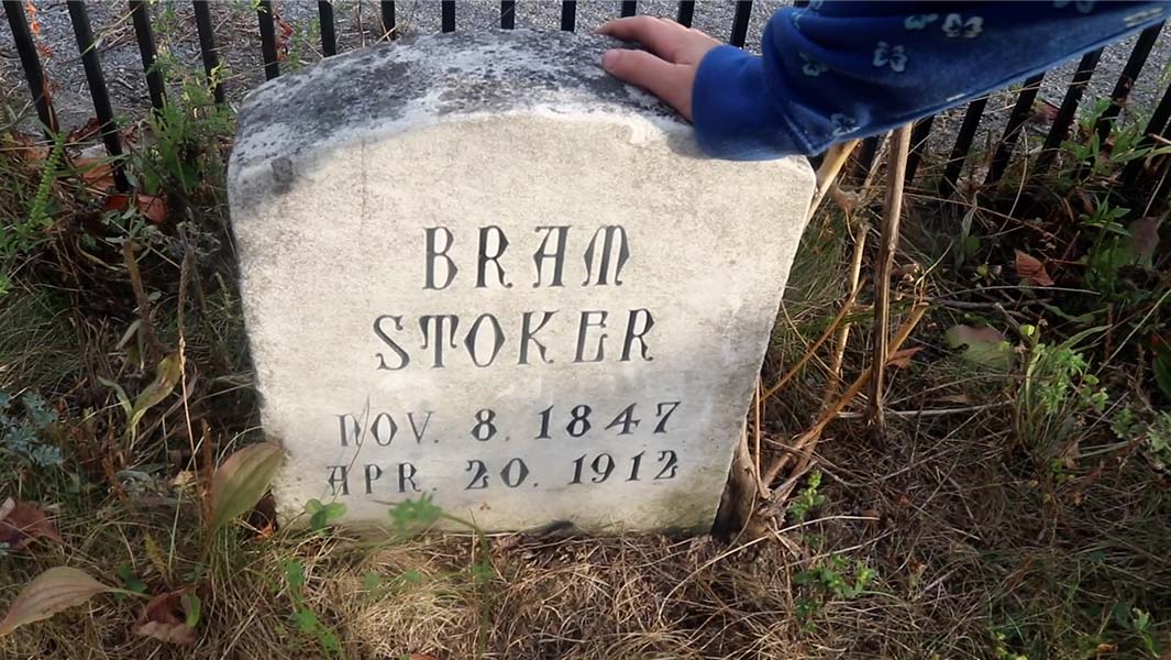 split image of Blair and Luna with some of the cenotaphs