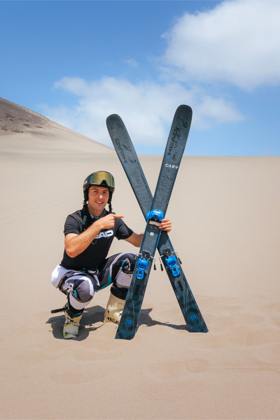 Mahe holding his skis