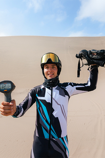 Mahe holding the speed gun