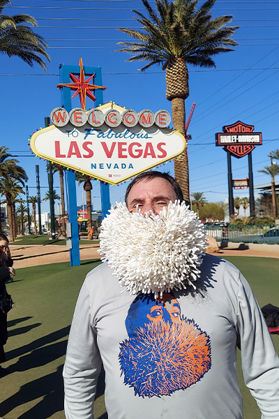 Joel with cotton buds in his beard