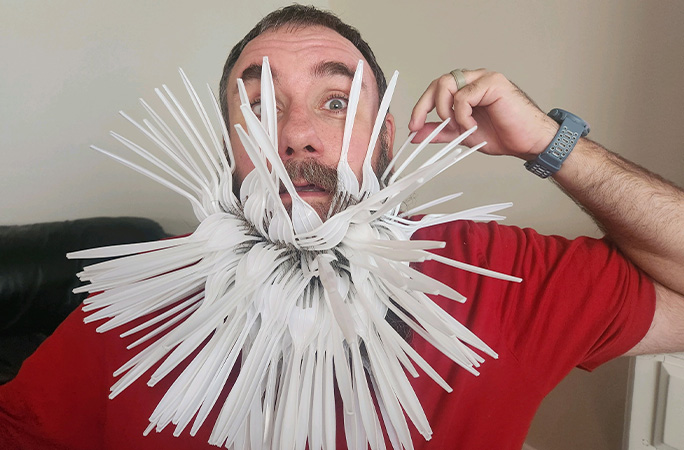 Joel with forks in his beard