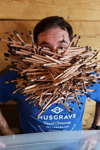 Joel with pencils in his beard
