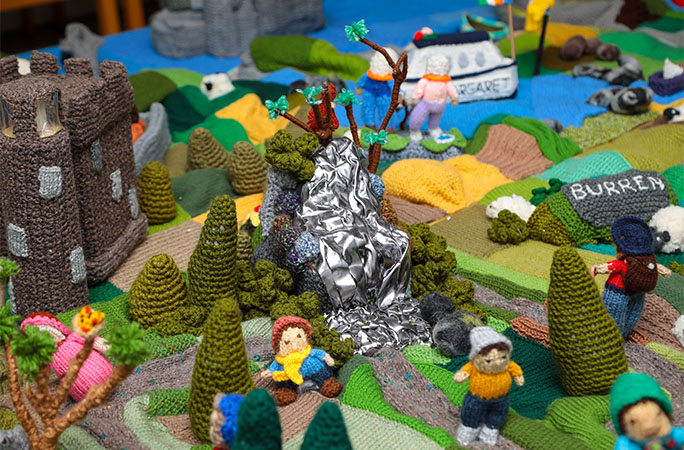 knitted castle and trees