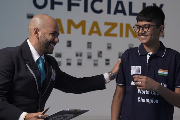 Aaryan laughing with adjudicator