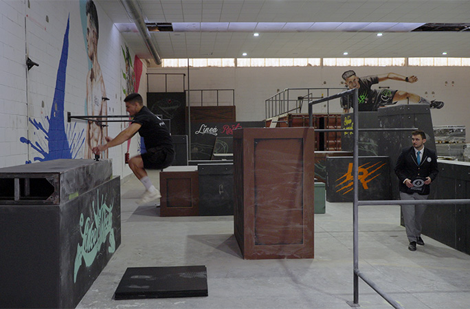 Ruben jumping on to a platform