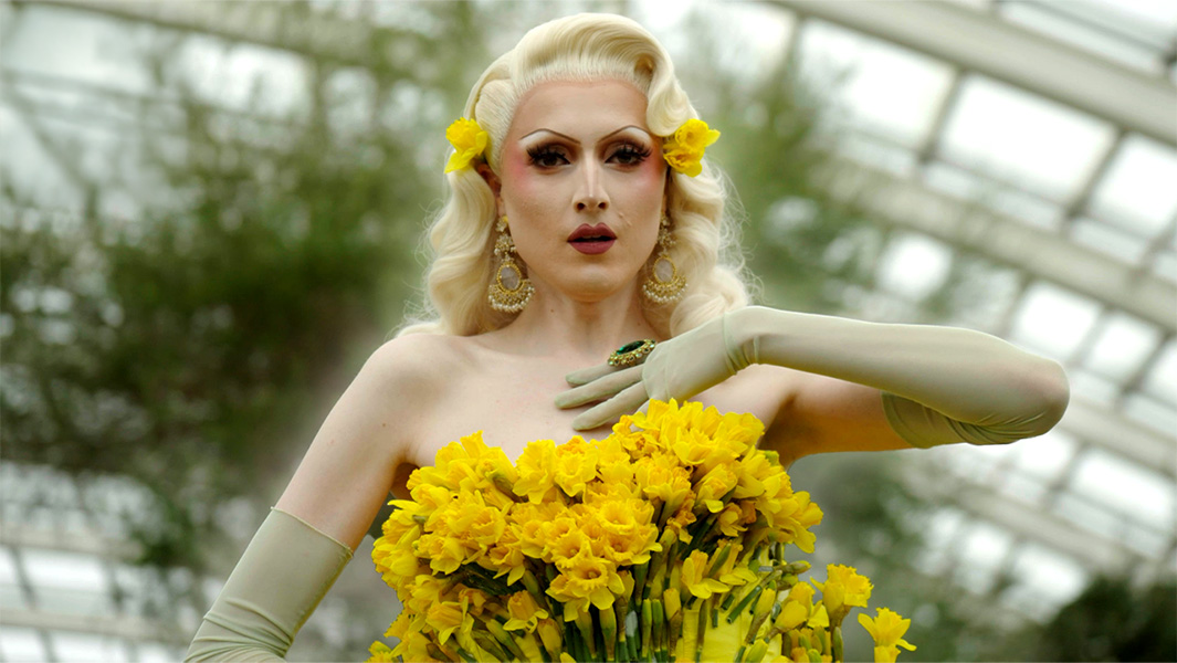 Drag Race UK star Marmalade in her daffodil dress