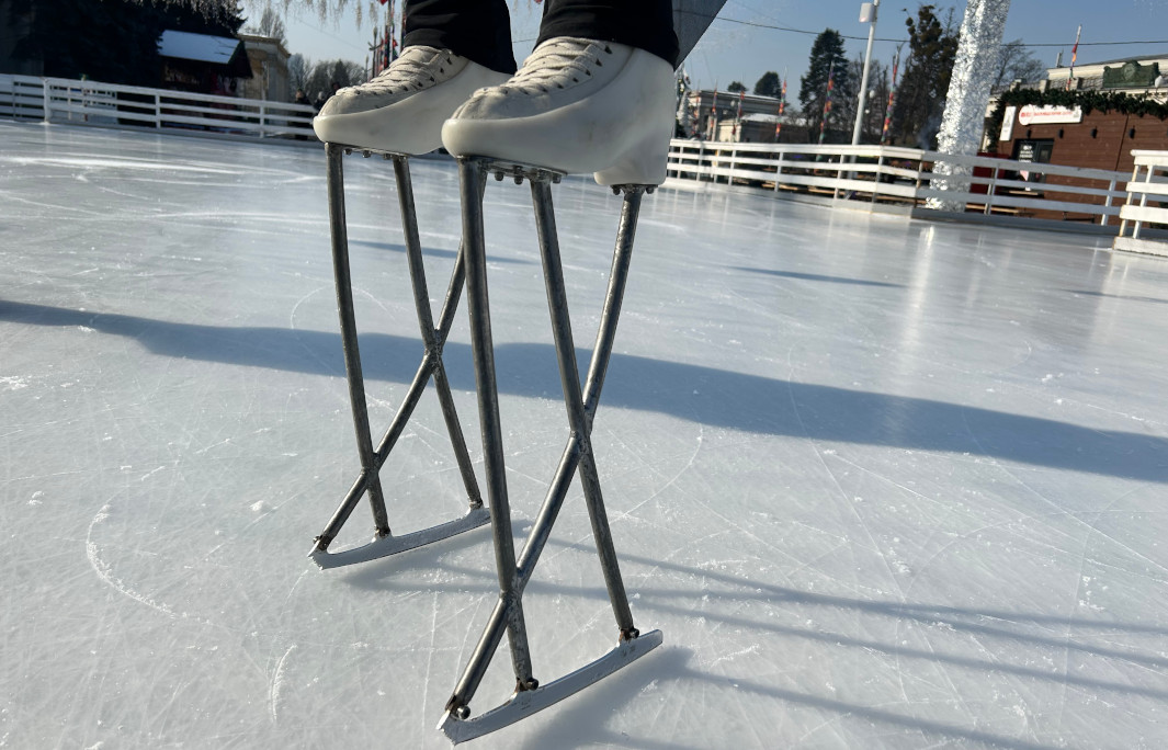 Close up of the stilt skates used in the record-breaking attempt.