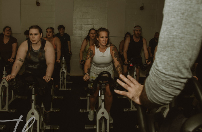 Heather cycling with her class