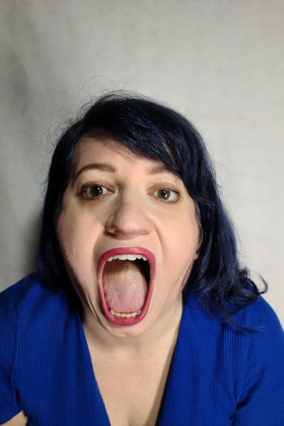 Close up of Maries open mouth