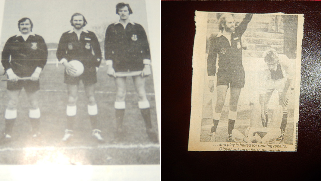 Split image of Phil Crossley refereeing