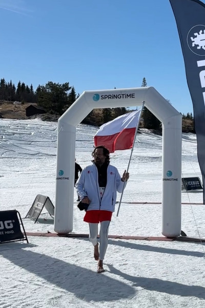 Pawel carrying the Polish flag