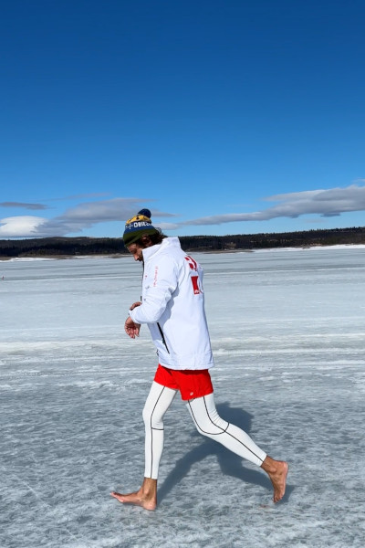 Pawel running across ice