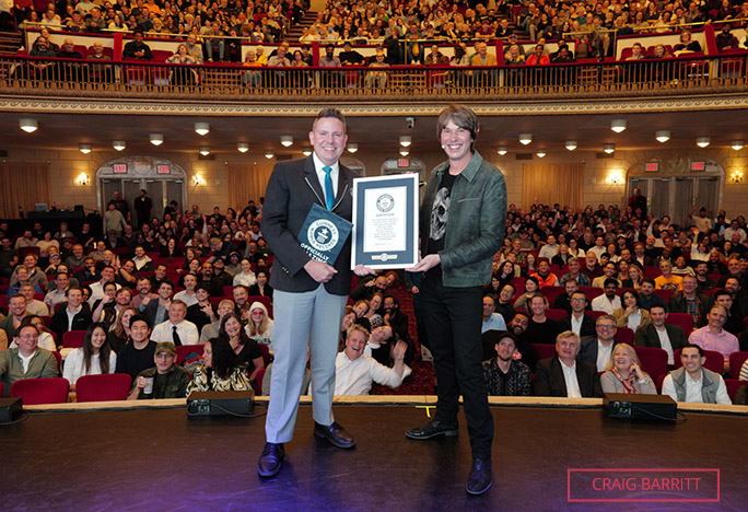 Brian Cox with adjudicator and audience