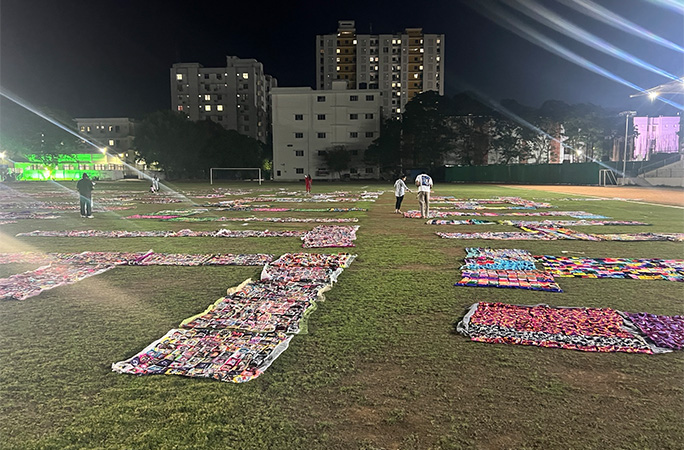 crochet squares being laid out