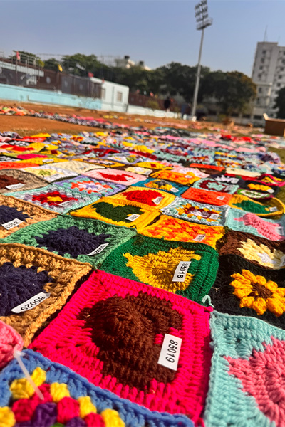 crochet squares close up on the ground