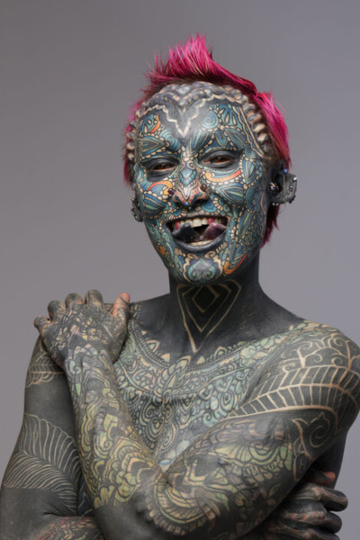 Esperance with her tattoos