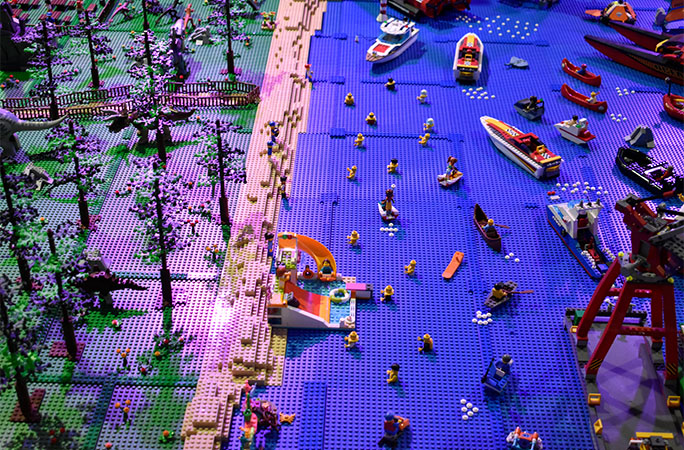 The beach and sea of the LEGO diorama