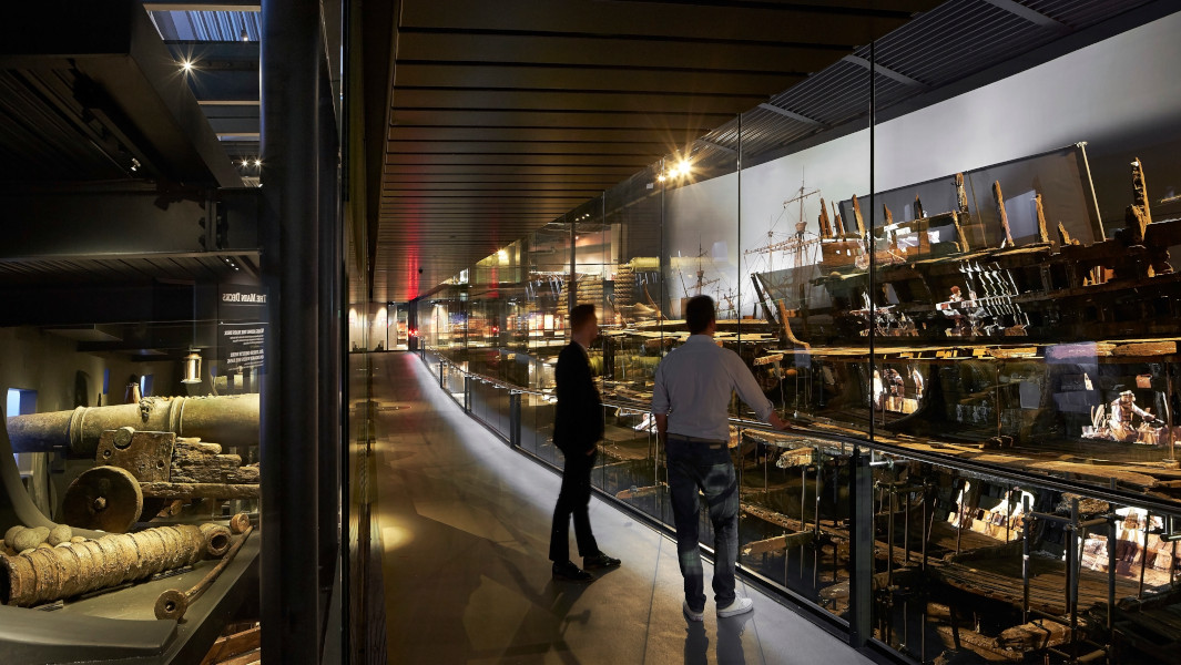The weapons recovered from the Mary Rose, on display at the Mary Rose Museum