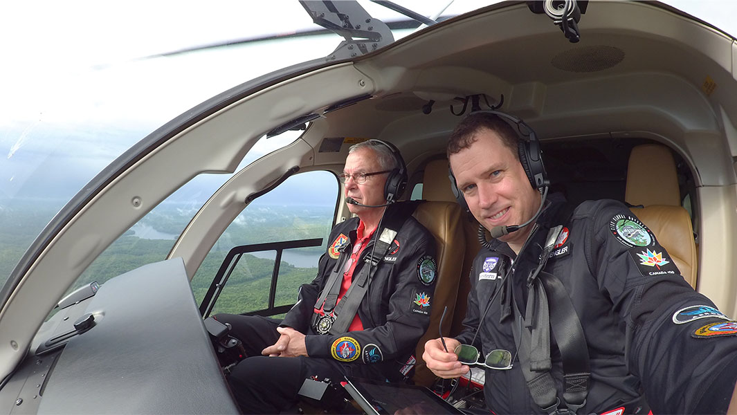Steven and Bob in their helicopter