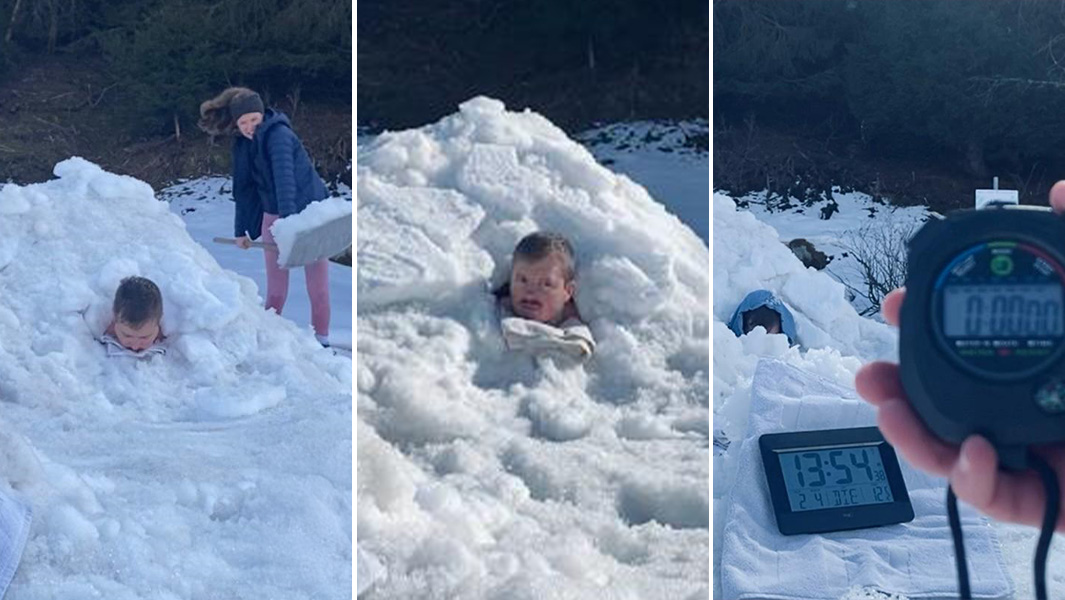 Split header of Elias buried under snow